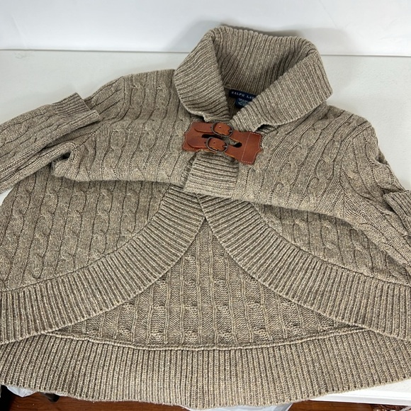 Ralph Lauren Blue Label Sz M Wool/Cashmere Shawl Neck Cardigan Taupe Buckle - Picture 3 of 12